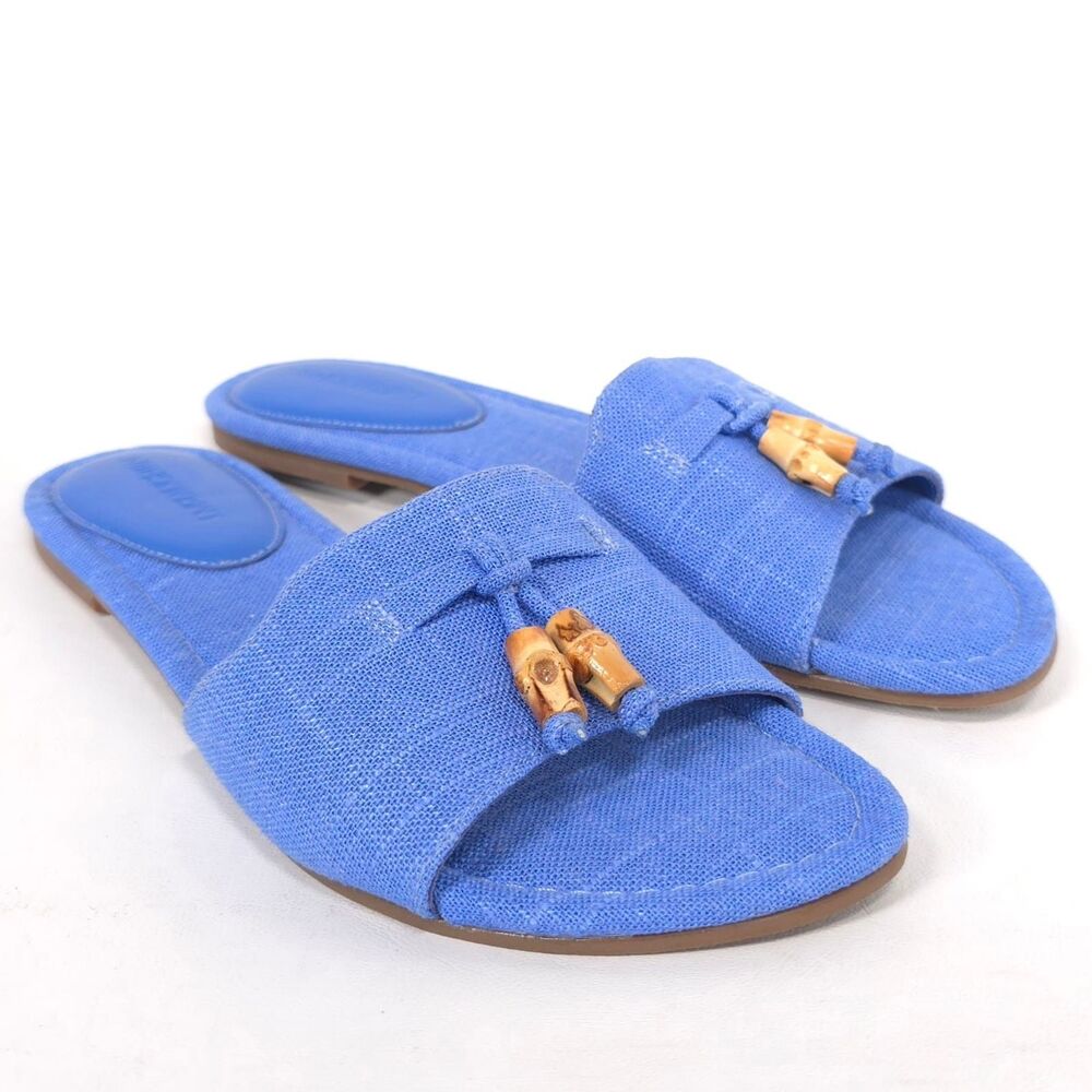 J.MCLAUGHLIN Women's New Sandals 10M Ciara Blue Linen Bamboo Tassel Slide